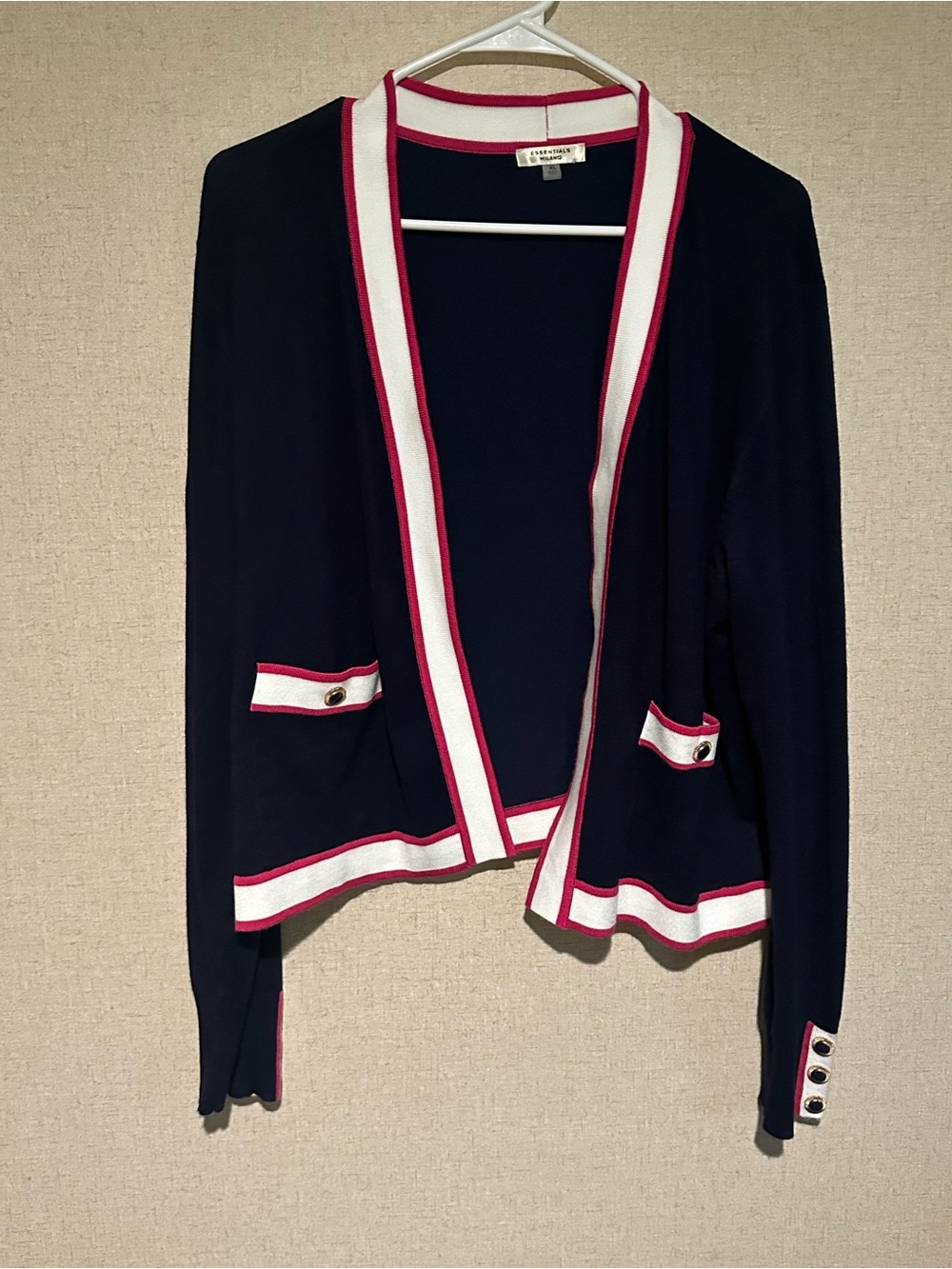 Essentials Milano XL Navy Pink Open Front Cardigan Nautical Preppy